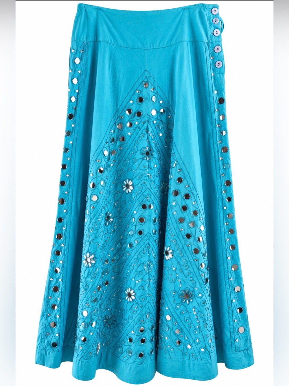 Willi Smith Turquoise Mirror Embellished Boho Maxi Skirt Size 4